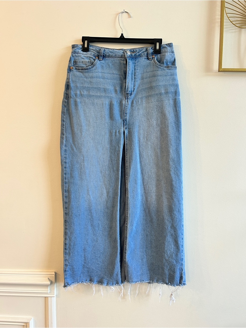 Almost Famous Light Blue Jean Skirt with Raw Hem